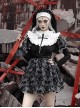 Halloween Gothic Turtleneck Lace Design Velvet Jacquard Large Crucifix Decorative Pumpkin Skirt Hem Long Sleeve Dress