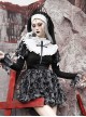 Halloween Gothic Turtleneck Lace Design Velvet Jacquard Large Crucifix Decorative Pumpkin Skirt Hem Long Sleeve Dress