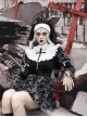 Halloween Gothic Turtleneck Lace Design Velvet Jacquard Large Crucifix Decorative Pumpkin Skirt Hem Long Sleeve Dress