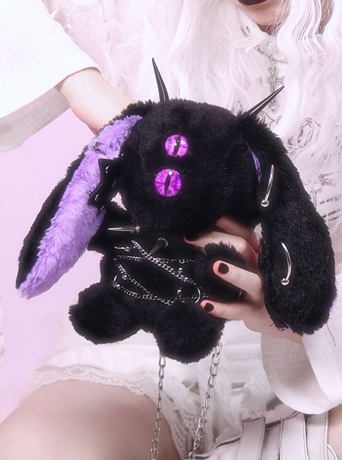 Restyle Violet Eyed Cat Demonic Bat Wings Mascot Goth Witch Punk Plush Backpack