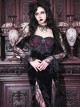 Halloween Gothic Velvet Panel Lace Crucifix Metal Chain Decoration Slim Fit Fishtail Long Sleeve Dress