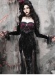 Halloween Gothic Velvet Panel Lace Crucifix Metal Chain Decoration Slim Fit Fishtail Long Sleeve Dress