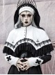 High Neck Black Gem Crucifix Decoration Ruffled Lace Simple Halloween Gothic Short Cloak