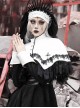 High Neck Black Gem Crucifix Decoration Ruffled Lace Simple Halloween Gothic Short Cloak