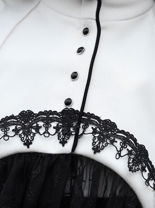 High Neck Black Gem Crucifix Decoration Ruffled Lace Simple Halloween Gothic Short Cloak