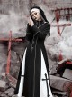 Gothic Turtleneck Halloween Black Crucifix Nun Style Detachable Metal Chain Autumn Winter Long-Sleeved Coat