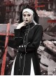 Gothic Turtleneck Halloween Black Crucifix Nun Style Detachable Metal Chain Autumn Winter Long-Sleeved Coat