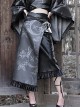 Punk Embroidered Totem Print Ruffle Asymmetric Hem Fringe Decorate Halloween Skirt