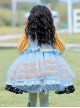 Yellow-Blue Stitching Heart Polka Dots Lace Puff Sleeves Velvet Ruffles Classic Lolita Bow Kids Long-Sleeved Dress