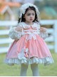 Pink-White Velvet Round Neck Bow Lace Stitching Lantern Sleeves Lotus Leaf Cute Sweet Lolita Kids Autumn Winter Long-Sleeved Dress