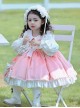 Pink-White Velvet Round Neck Bow Lace Stitching Lantern Sleeves Lotus Leaf Cute Sweet Lolita Kids Autumn Winter Long-Sleeved Dress