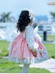 Pink-White Velvet Round Neck Bow Lace Stitching Lantern Sleeves Lotus Leaf Cute Sweet Lolita Kids Autumn Winter Long-Sleeved Dress