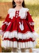 Round Neck Red-White Lace Ruffled Bunny Stitching Lantern Sleeves Classic Lolita Kids Long-Sleeved Dress