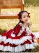 Round Neck Red-White Lace Ruffled Bunny Stitching Lantern Sleeves Classic Lolita Kids Long-Sleeved Dress