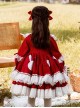 Round Neck Red-White Lace Ruffled Bunny Stitching Lantern Sleeves Classic Lolita Kids Long-Sleeved Dress
