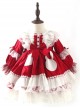 Round Neck Red-White Lace Ruffled Bunny Stitching Lantern Sleeves Classic Lolita Kids Long-Sleeved Dress