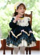 Dark Blue Embroidered Lace Ruffle Irregular Hem Design Bow Decorated Classic Lolita Kids Long Sleeve Dress
