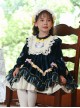 Dark Blue Embroidered Lace Ruffle Irregular Hem Design Bow Decorated Classic Lolita Kids Long Sleeve Dress