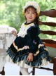 Dark Blue Embroidered Lace Ruffle Irregular Hem Design Bow Decorated Classic Lolita Kids Long Sleeve Dress