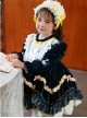 Dark Blue Embroidered Lace Ruffle Irregular Hem Design Bow Decorated Classic Lolita Kids Long Sleeve Dress