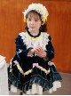 Dark Blue Embroidered Lace Ruffle Irregular Hem Design Bow Decorated Classic Lolita Kids Long Sleeve Dress