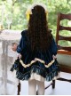 Dark Blue Embroidered Lace Ruffle Irregular Hem Design Bow Decorated Classic Lolita Kids Long Sleeve Dress
