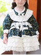 Pastoral Style Floral Lace Multilayer Ruffle Lace Hem Fall Kids Classic Lolita Long Sleeve Dress