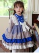 High-Neck Floral High-End Color Matching Spring Autumn Ruffled Bow Classic Lolita Kids Long-Sleeved Dress