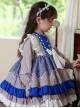 High-Neck Floral High-End Color Matching Spring Autumn Ruffled Bow Classic Lolita Kids Long-Sleeved Dress