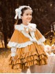 Orange Paneled Lace Bow Ruffled Multilayer Hem Classic Lolita Kids Long Sleeve Dress