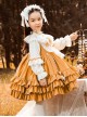 Orange Paneled Lace Bow Ruffled Multilayer Hem Classic Lolita Kids Long Sleeve Dress