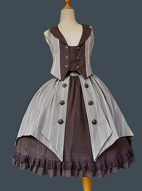 The Witch'S Note Series Autumn Lapel Striped Vest Slim Striped Swallowtail School Lolita Skirt Vest Suit