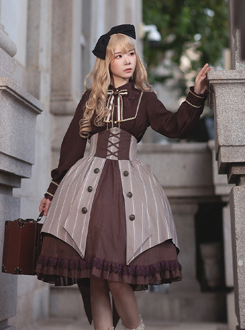 The Witch'S Note Series Autumn Lapel Striped Vest Slim Striped Swallowtail School Lolita Skirt Vest Suit