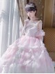 Gorgeous Retro Tea Party Simulation Flower Suspenders Pink Irregular Printing Irregular Hem Design Classic Lolita Sleeveless Dress