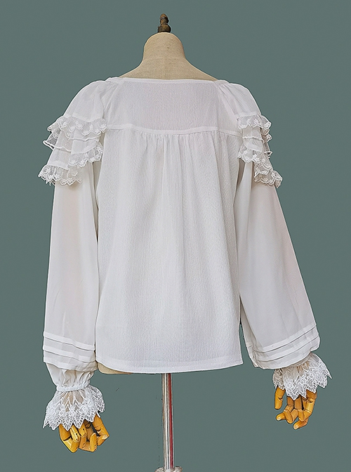 Solid Color Embroidered Doll Collar Puff Sleeve Bottom Classic Lolita Chiffon Long Sleeve Shirt