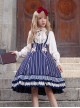 Eternal Crest Series Halter High Waist Striped Lace Ruffle Hem Bowknot Decorated School Lolita Skirt