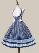 Eternal Crest Series Halter High Waist Striped Lace Ruffle Hem Bowknot Decorated School Lolita Skirt