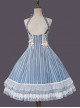 Eternal Crest Series Halter High Waist Striped Lace Ruffle Hem Bowknot Decorated School Lolita Skirt