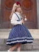 Eternal Crest Series Halter High Waist Striped Lace Ruffle Hem Bowknot Decorated School Lolita Skirt