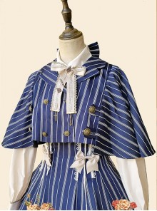 Eternal Crest Series Cropped Preppy Lapel Striped School Lolita Cloak Coat