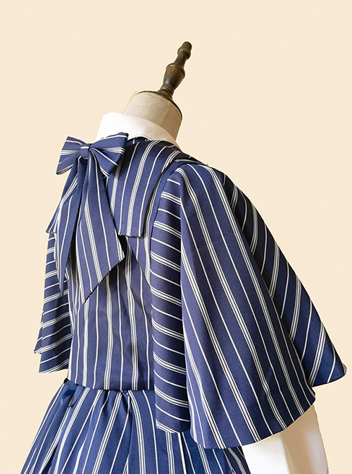 Eternal Crest Series Cropped Preppy Lapel Striped School Lolita Cloak Coat