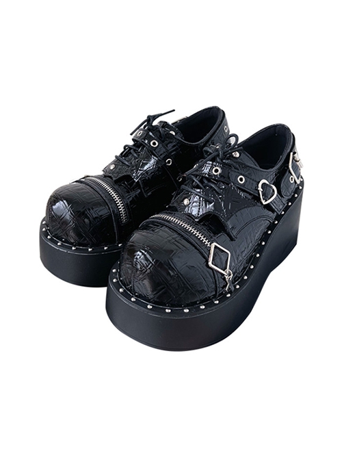 The Bat Diary Series Punk Frenulum PU Plaid Batwing Rivets Halloween Punk Lolita Platform Shoes