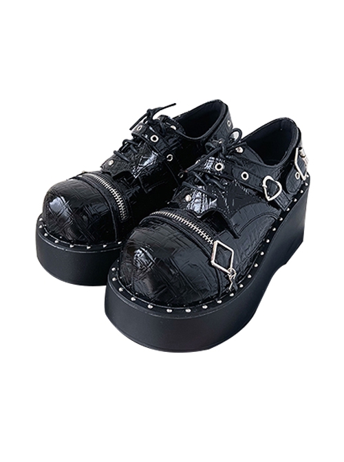 The Bat Diary Series Punk Frenulum PU Plaid Batwing Rivets Halloween Punk Lolita Platform Shoes