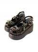 Black Patent Leather Round Toe Sweet Cool Chain Heart Stud Design Punk Lolita Platform Shoes