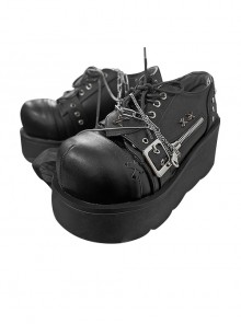 Night Stalker Series Black Lace-Up Matte Pu Sweet Cool Round Toe Punk Lolita Platform Shoes
