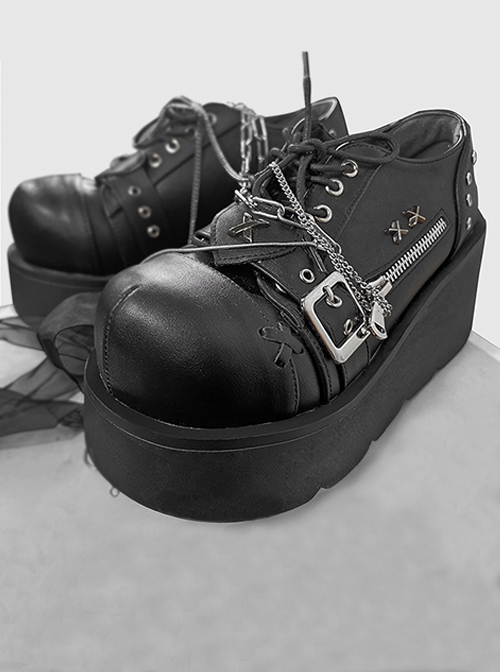 Night Stalker Series Black Lace-Up Matte Pu Sweet Cool Round Toe Punk Lolita Platform Shoes