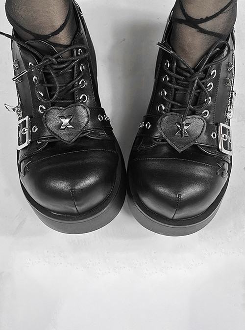 Night Stalker Series Black Lace-Up Matte Pu Sweet Cool Round Toe Punk Lolita Platform Shoes
