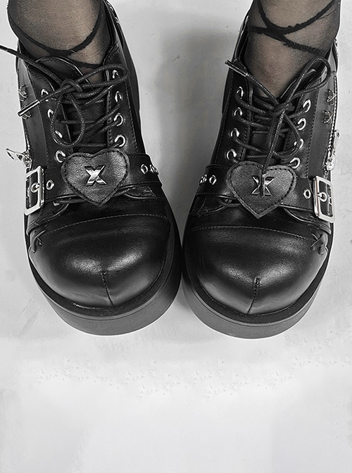 Night Stalker Series Black Lace-Up Matte Pu Sweet Cool Round Toe Punk ...