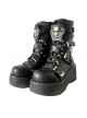 Ghost Rider Series Black Round Head Autumn Winter High Heel Skull Lace Up Punk Lolita Martin Boots