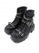 Solid Color Autumn-Winter Metal Chain Rivets Decorative Lace-Up Zipper Punk Lolita Square Toe Low Heel Martin Boots